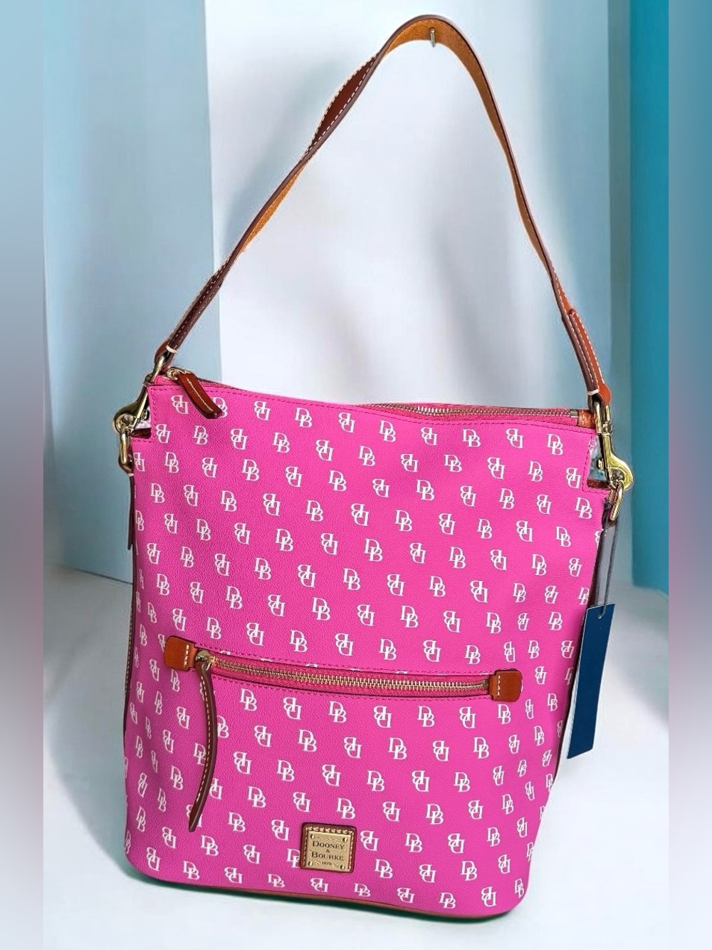 🆕 Dooney & Bourke Gretta Signature Pink Hobo Shoulder Bag